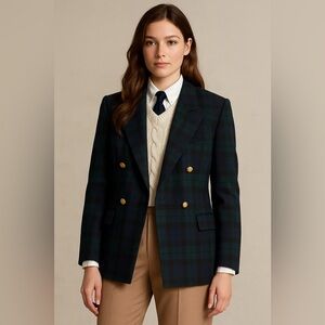 Wheaton & Katz Ltd. 100% Wool Tartan Plaid Double-Breasted Blazer Old Money